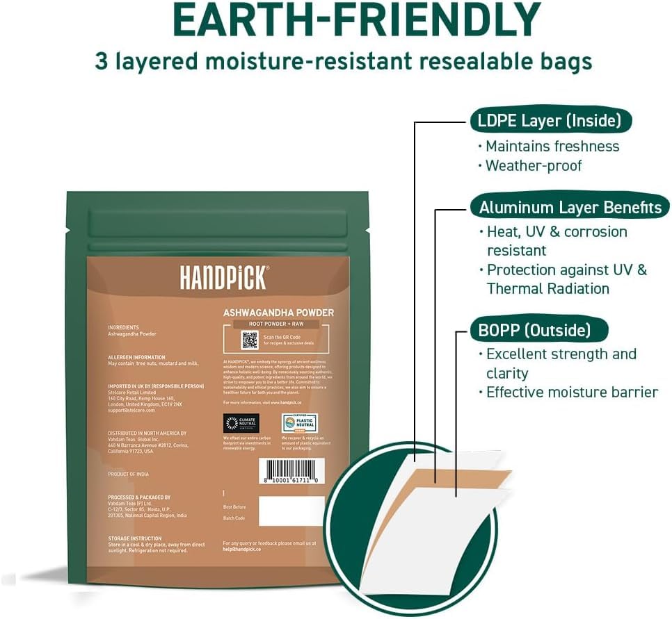 HANDPICK Ashwagandha Root Powder - Withania Somnifera - 100% Natural Non-GMO Vegan Herb from India (200g) 6