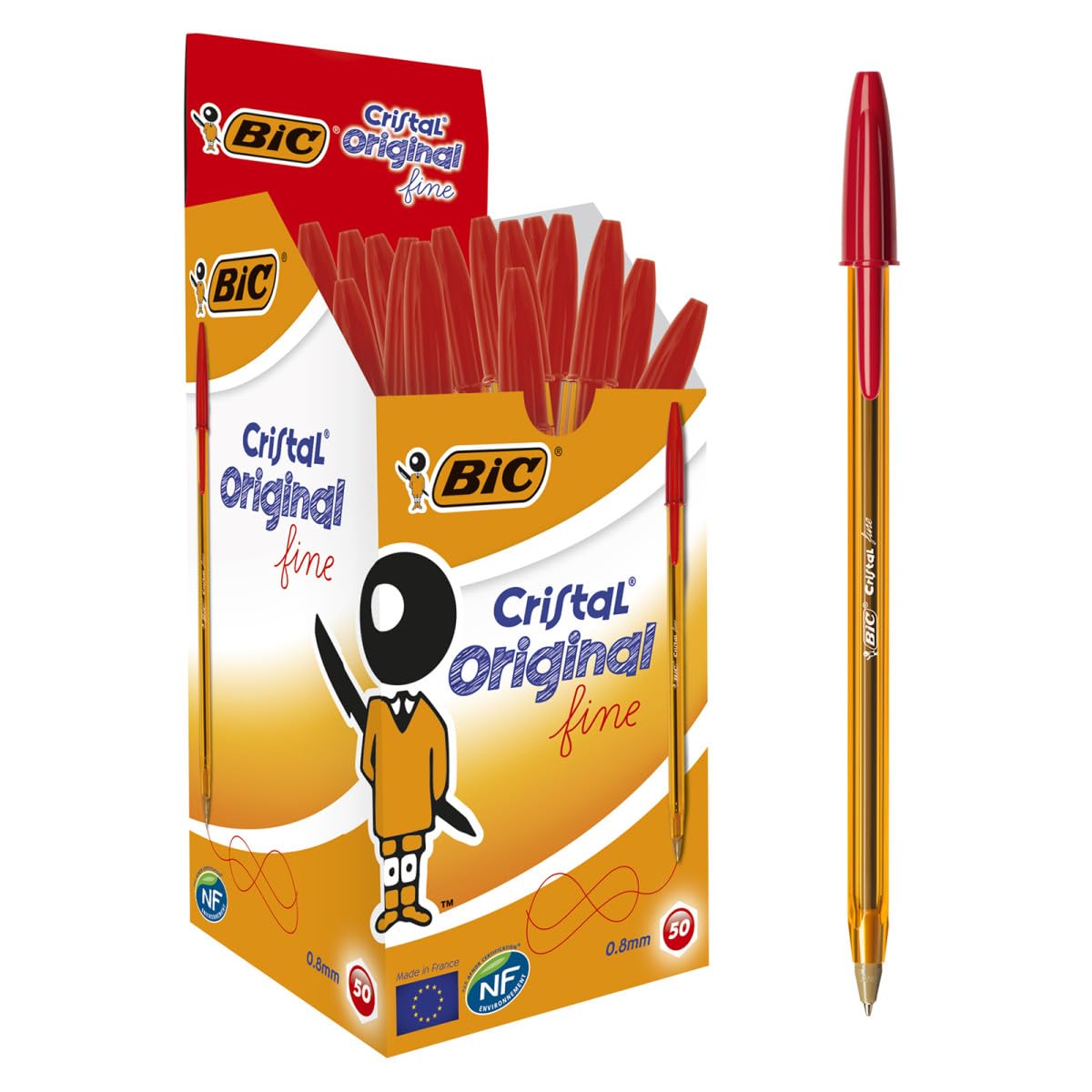 BIC Cristal Fine Ballpoint Pens - Red Fine Point (0.8 mm) | Box of 50 Long-Lasting Pens 1