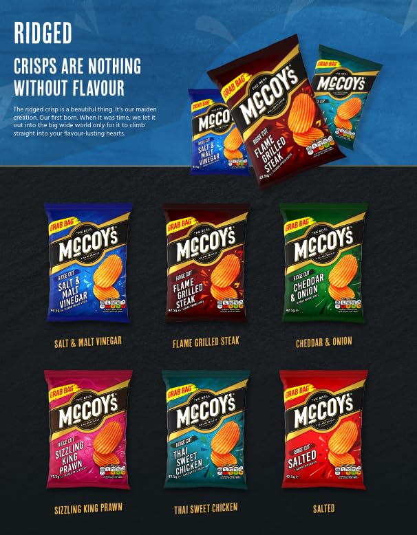 McCoys Cheddar & Onion Crisps 25g (Pack of 6) - Iconic Ridges, Unmistakable Crunch