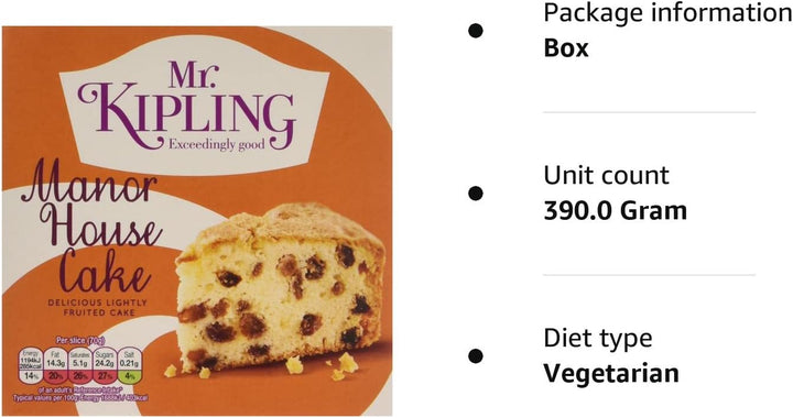 Mr Kipling Manor House Cake - Golden Sponge with Sultanas & Demerara Sugar, 390g