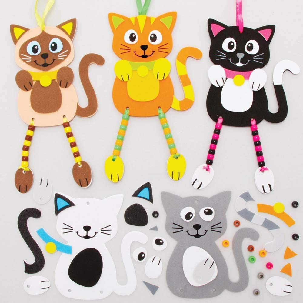 Baker Ross FE396 Cat Bead Hanging Decoration Kits - Pack of 5 | Foam & Bead Craft