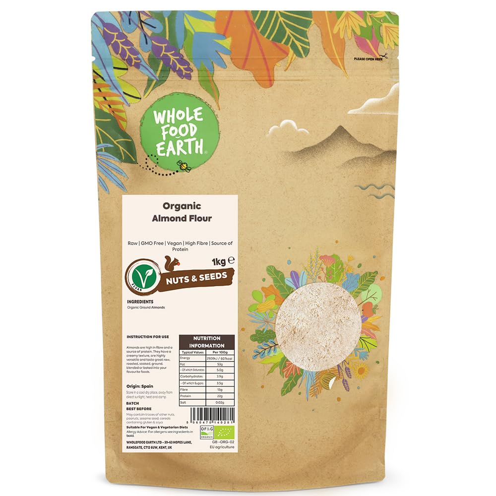 Whole Food Earth® Organic Almond Flour – 1 kg | Raw | GMO Free | High in Fibre 1