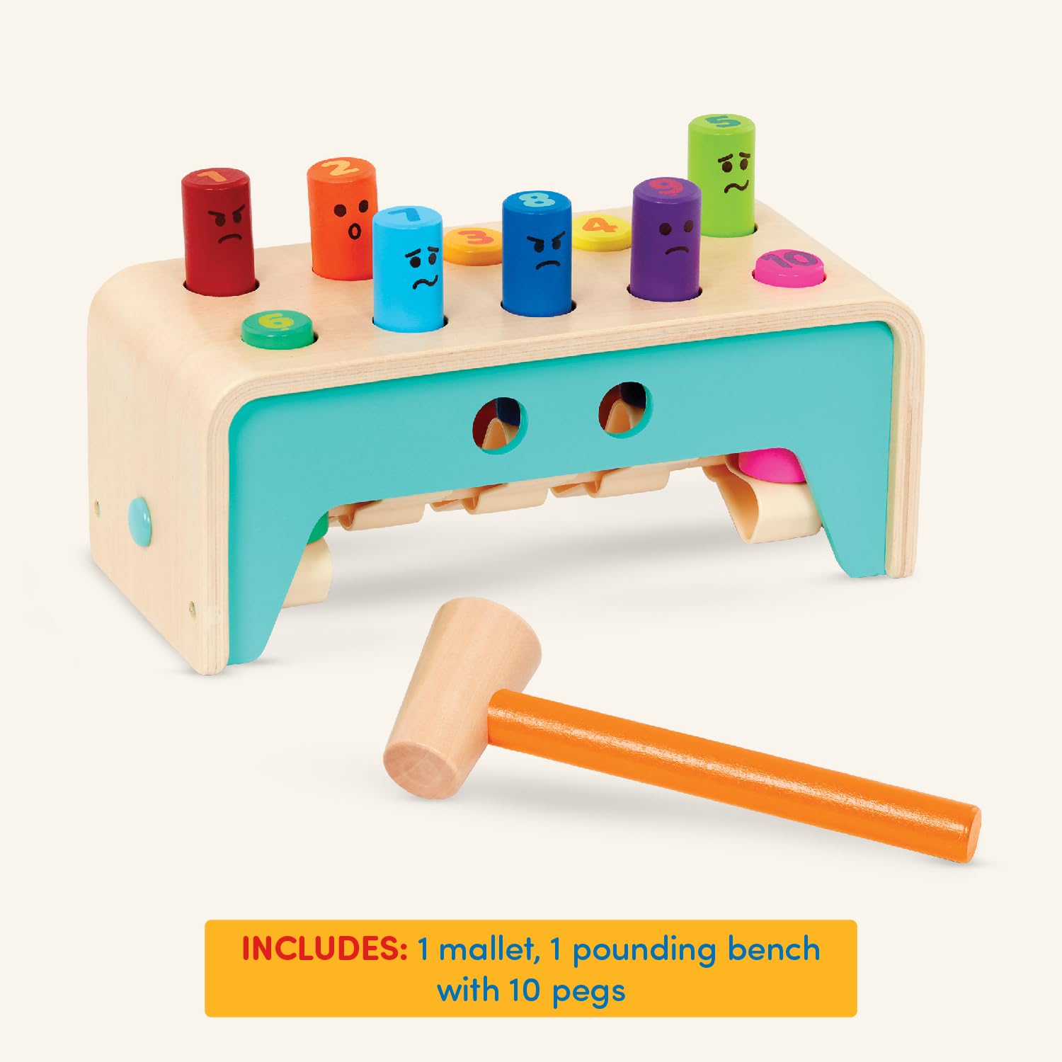 Battat Wooden Hammer Toy for Kids and Toddlers - Pounding Bench with 10 Pegs | Wood Construction | Ages 1+ 5