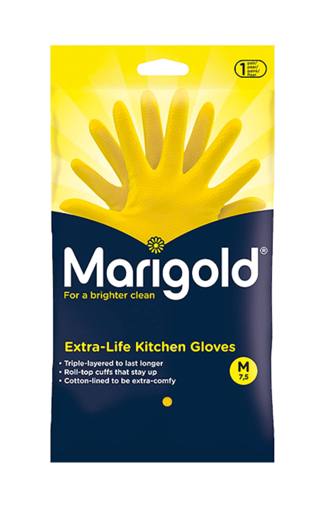 Marigold Cleaning Gloves - Triple-Layered Durability | Cotton-Lined Comfort | Yellow | Adult Medium