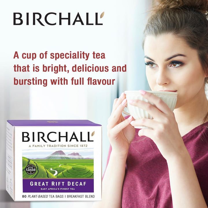 Birchall Great Rift Decaf Blend Tea Bags, English Breakfast Tea, 80 Plant-Based Biodegradable Tea Bags, Rainforest Alliance Certified