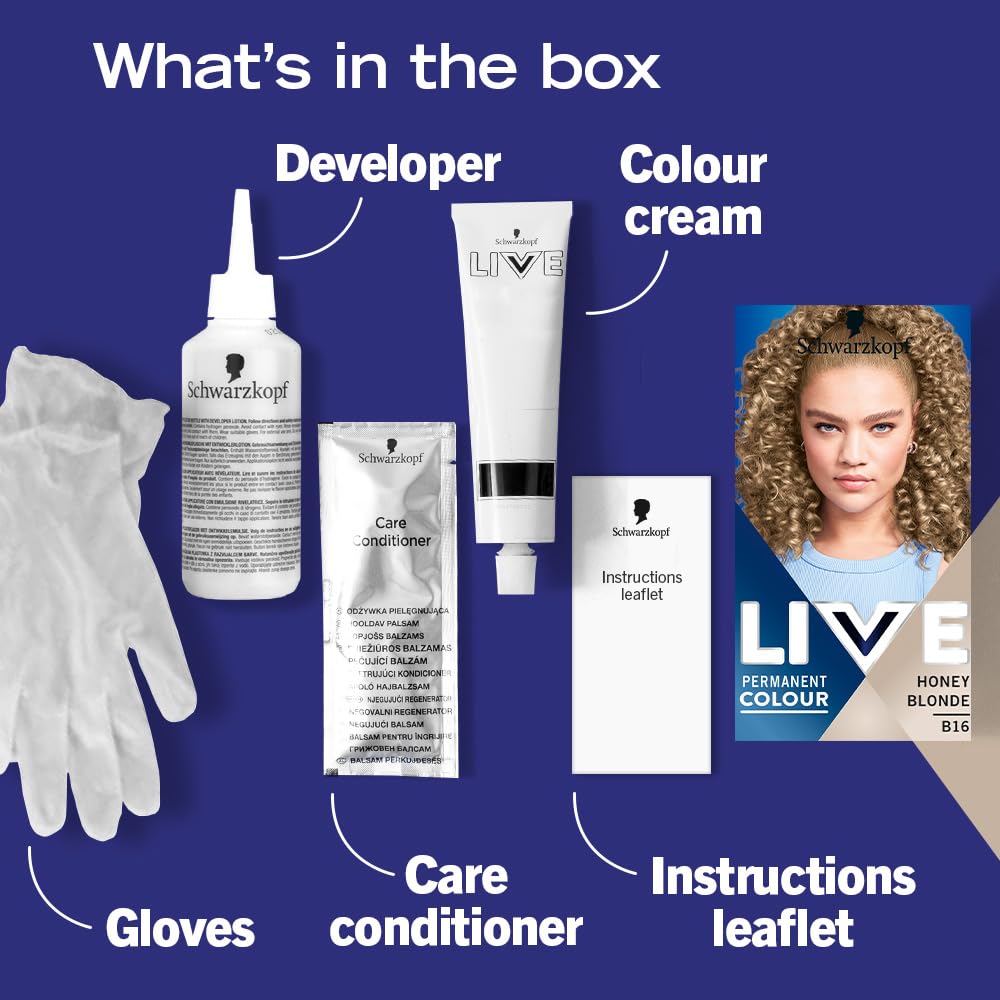 Schwarzkopf LIVE Intense Colour Honey Blonde B16 Permanent Hair Dye - Anti-Brassiness, Up to 80% Less Breakage, Vegan Formula