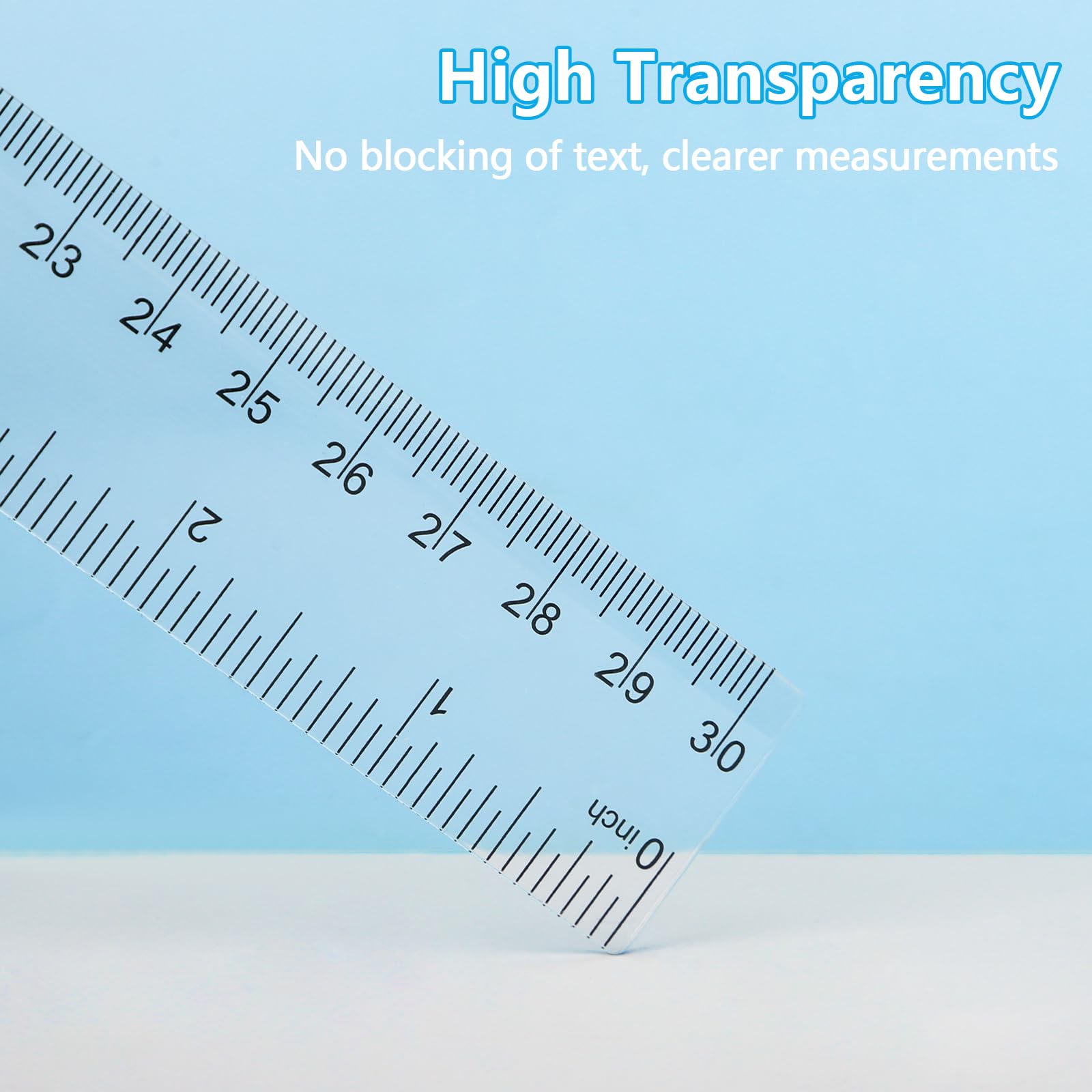 MOXYOY Plastic Ruler Set - 4 Pcs 30cm/12in Clear Dual Scale for School & Office 3