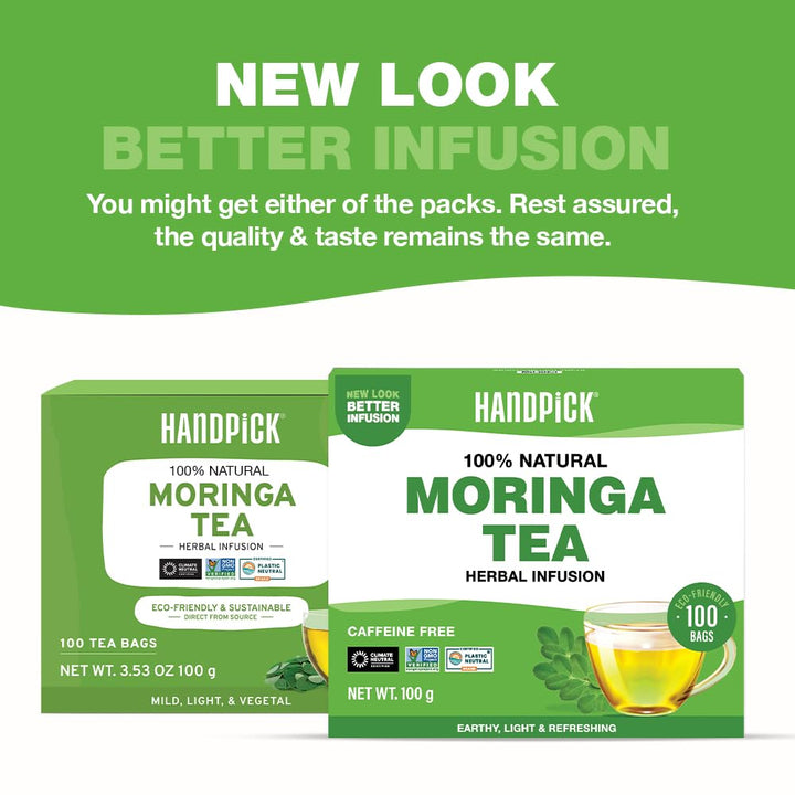 HANDPICK Moringa Tea Bags (100 Count) Non-GMO, Caffeine Free, Pure Moringa