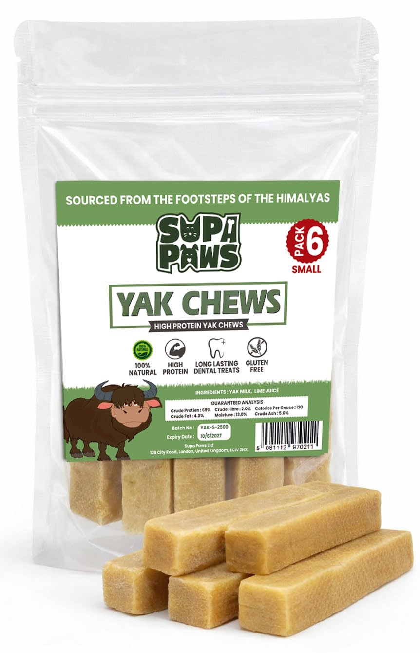 SUPA PAWS Yak Cheese Dental Sticks - High Protein | Grain-Free | All Dog Sizes | 6 Pieces Small Yak Chews