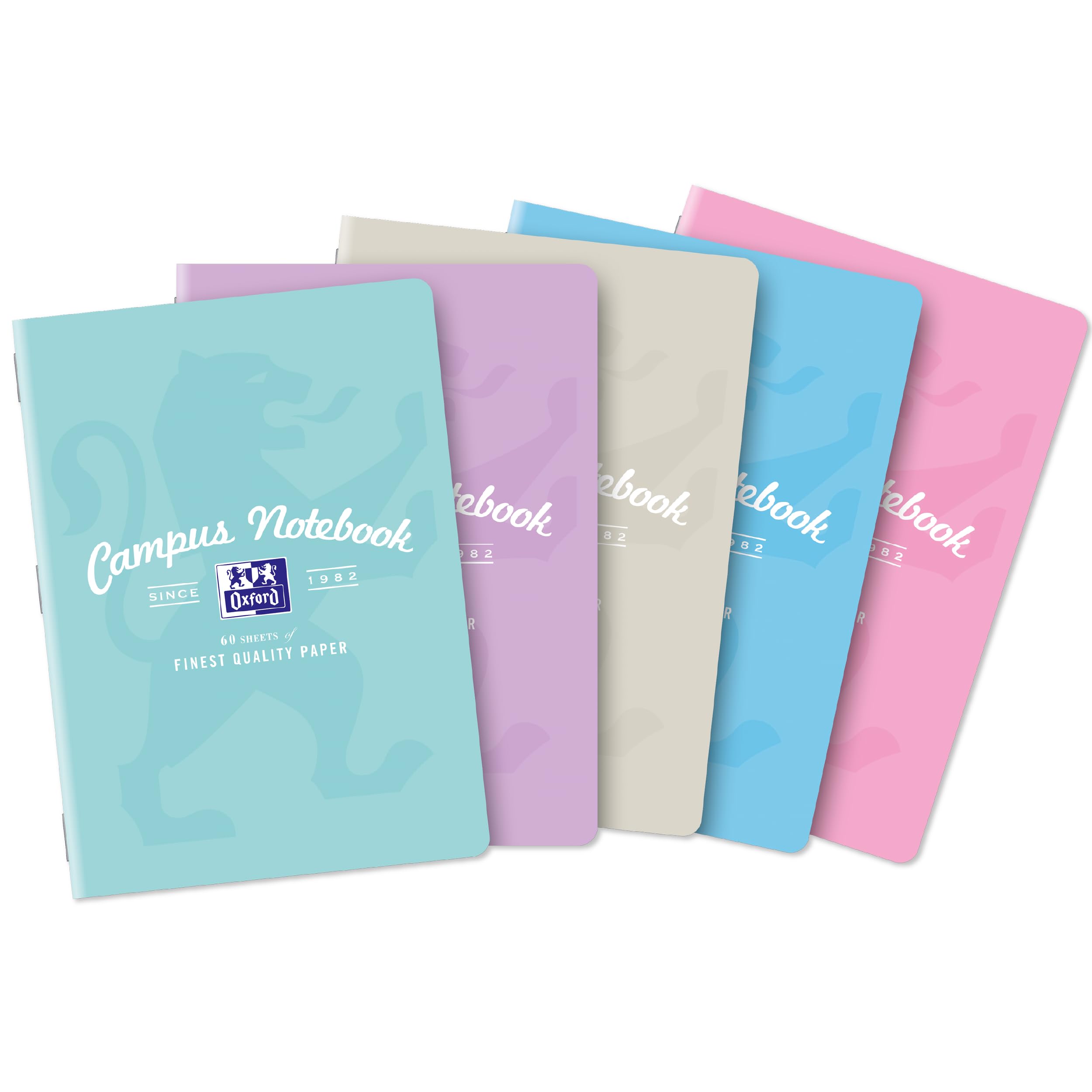Oxford Campus A5 Notebook - 120 Pages, 8mm Lined with Margin | 5 Pastel Colours Pack