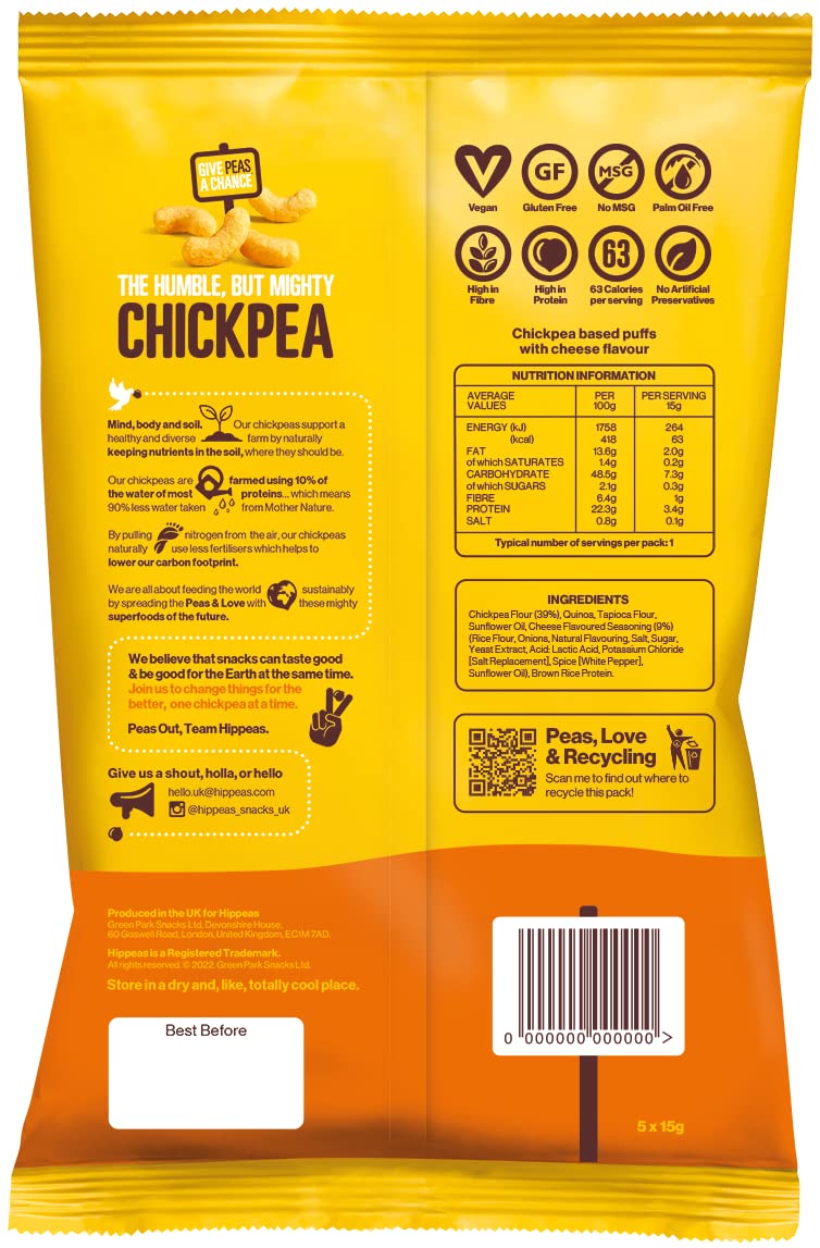 Hippeas Take It Cheesy Kichererbsen-Puffs Vegane Chips Multipack | 25 x 15 g