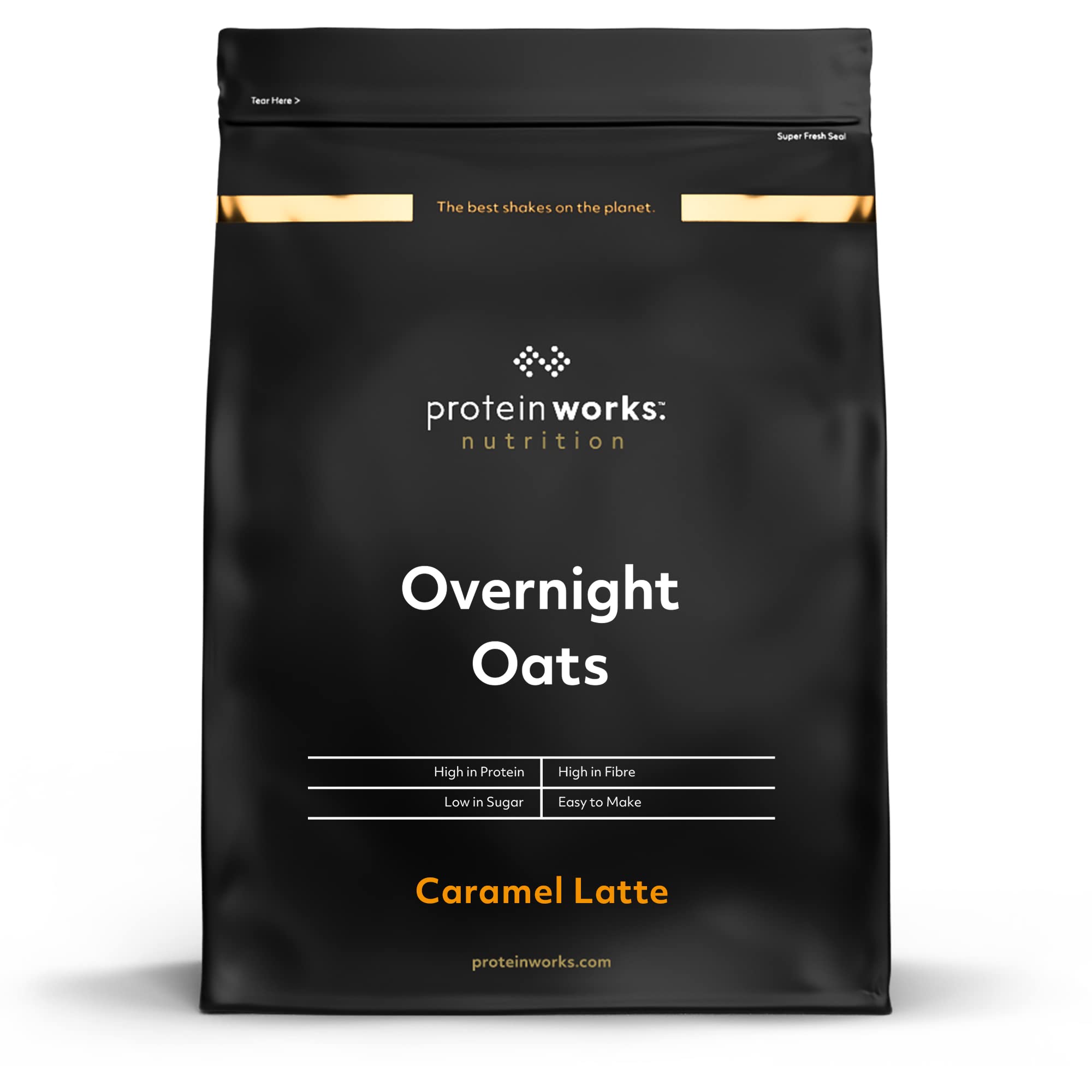 Protein Works Overnight Oats - Caramel Latte High Protein Breakfast, Low Sugar, Low GI Oats with Chia & Flax Seeds, 1 Kg 1
