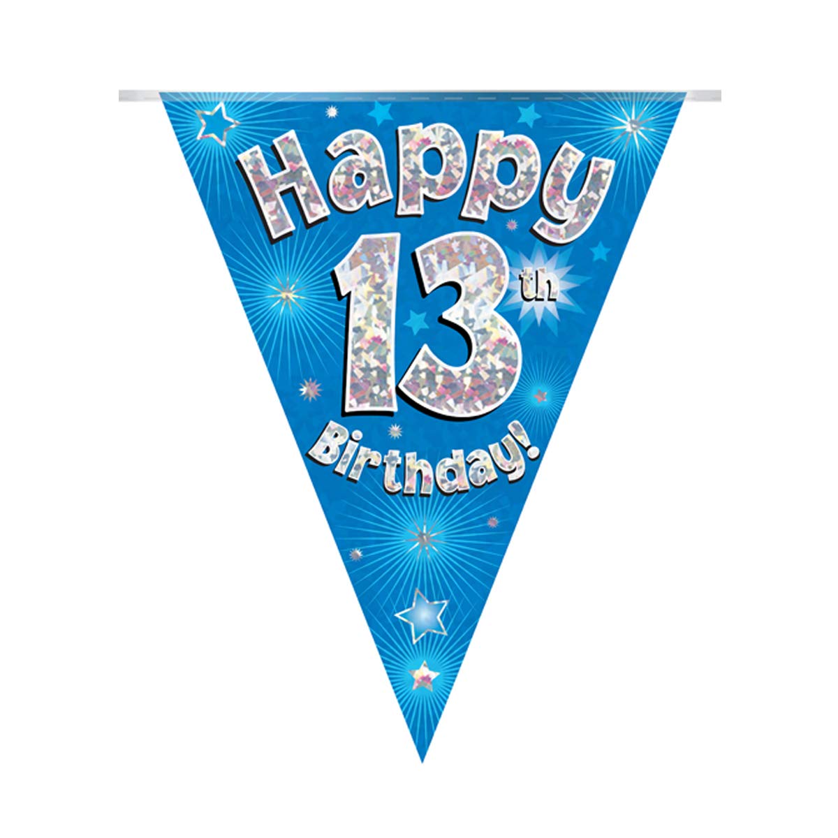 OakTree Happy 13th Birthday Bunting - Blue Holographic Flags | 3.9m Length | 11 Flags 1