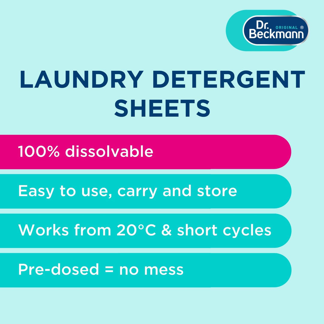 Dr. Beckmann Laundry Detergent Sheets Non-Bio - Spring Fresh Scent, 220g