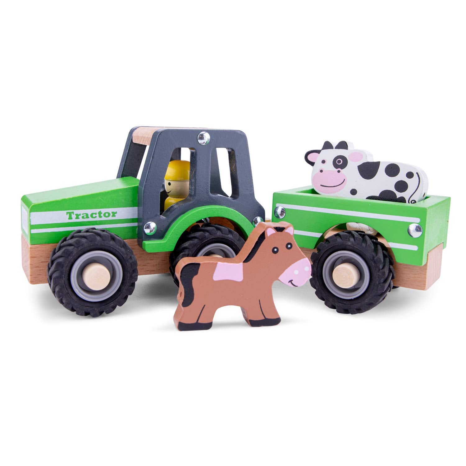 Woet 11941 Wooden Tractor with Trailer and Animals | Green | Ages 18 Months+ 4