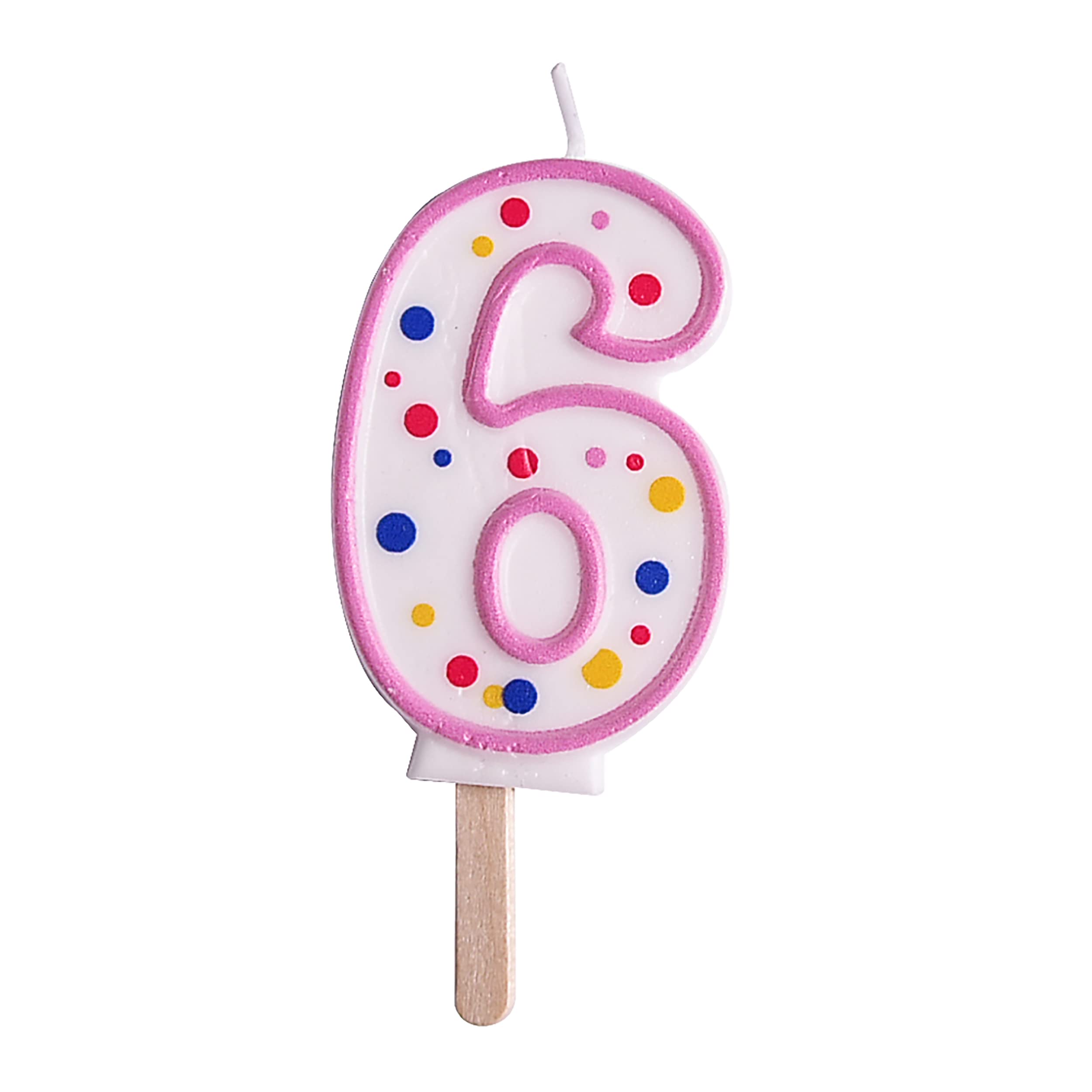 PME Pink Number 6 Birthday Candle with Multi-Coloured Polka Dots | 6.3cm 1