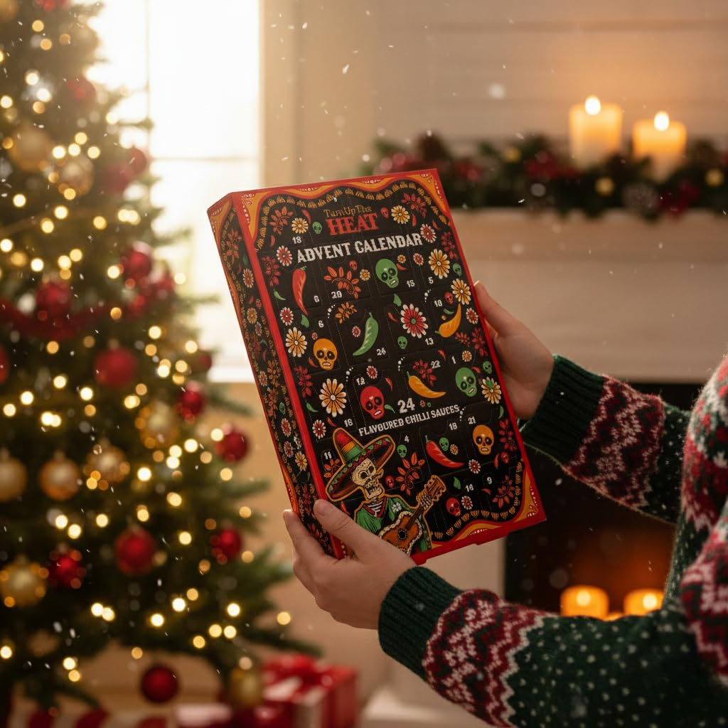 Beams International - Turn Up The Heat Hot Sauce Advent Calendar – Chilli Sauce Gift Set With 24 2