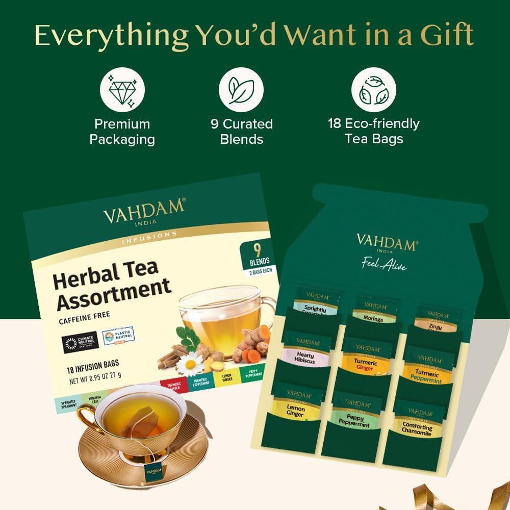 VAHDAM - Assorted Herbal Tea Sampler (18 Tea Bags, 9 Flavors) Caffeine-Free 2