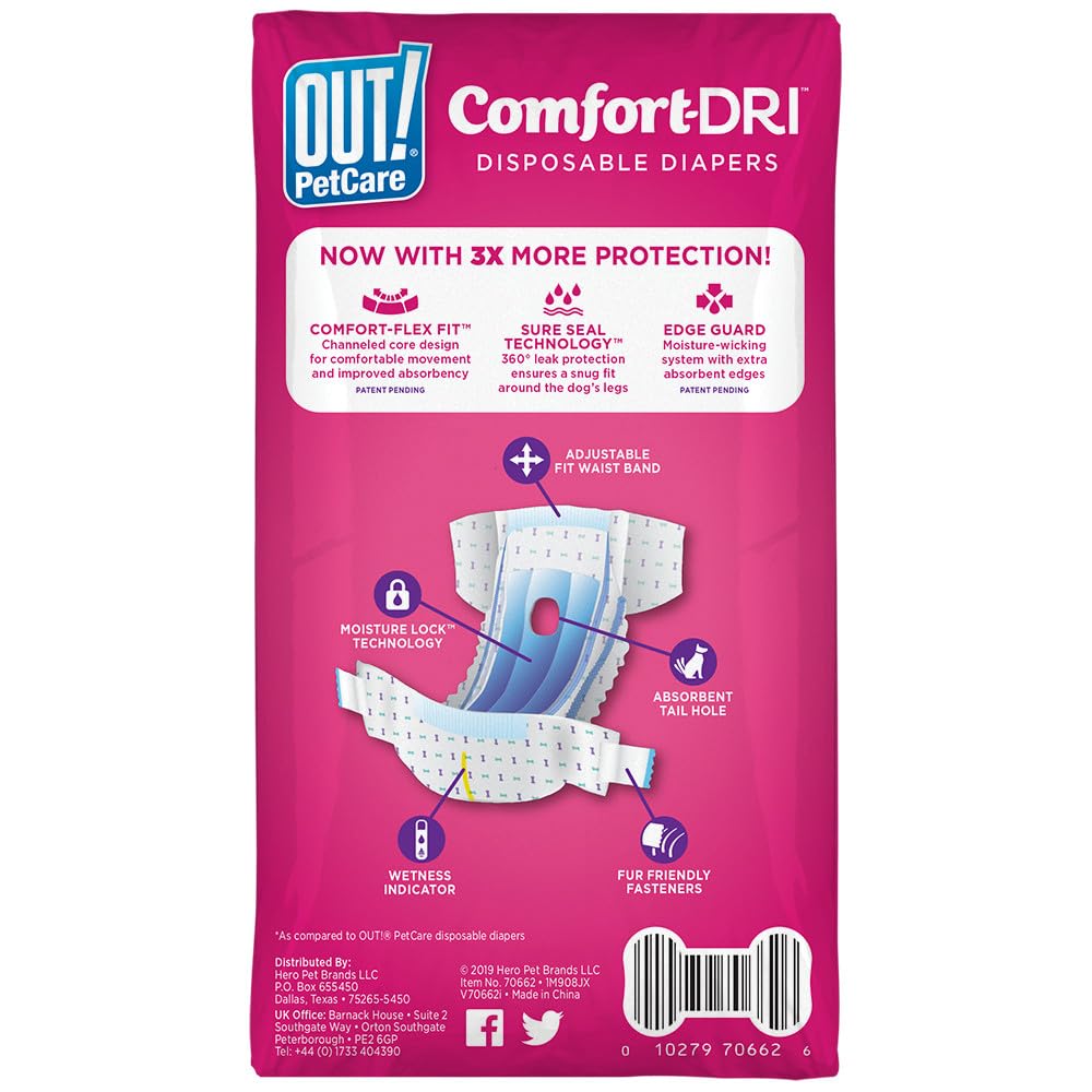 OUT! Disposable Female Dog Diapers - XS/S Size, Leak-Proof Fit, Pack of 16 7