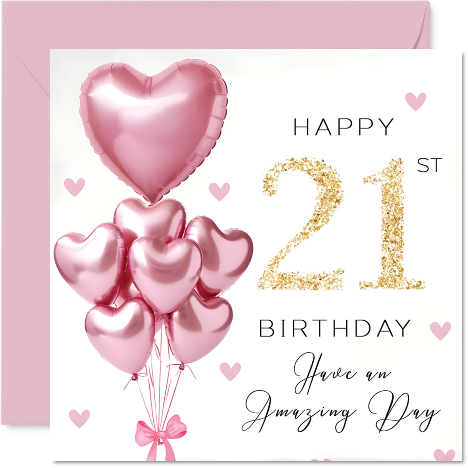 Stuff4 21st Birthday Card for Women - Pink Glitter Balloons | 145mm Square | Blank Inside 1