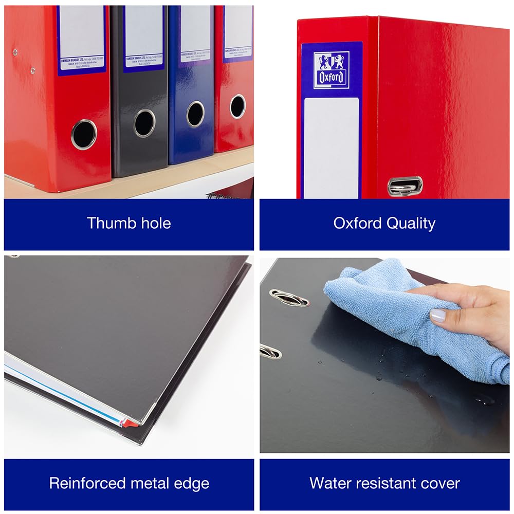 Oxford A4 Lever Arch File - 70mm Spine, 560 Sheet Capacity | Pack of 3 Assorted Colours 2