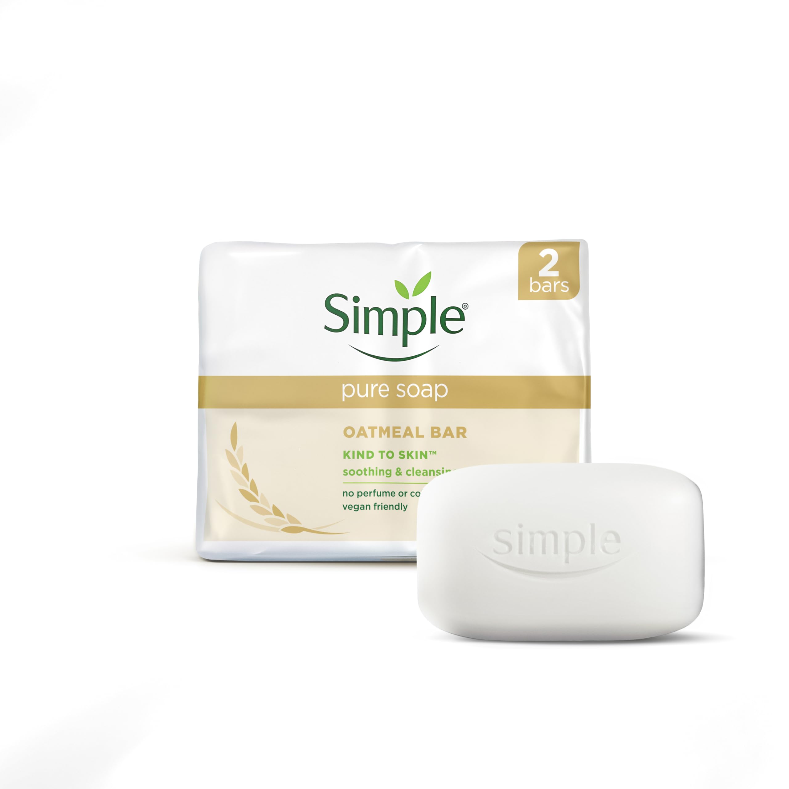Simple Pure Soap Oatmeal Bar - Fragrance-Free, Gentle Cleansing for Sensitive Skin | 2 x 100g Bars