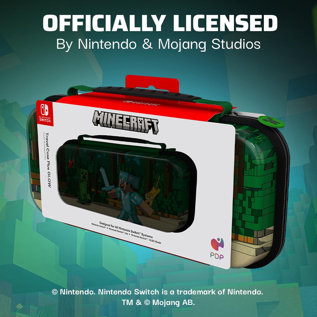 PDP Minecraft Forest Battle Travel Case Plus GLOW for Nintendo Switch Family | Green 3