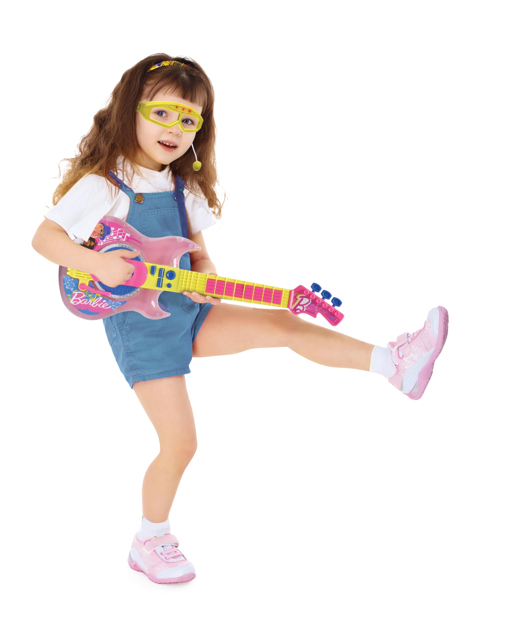 Barbie Electronic Guitar with Microphone & Glasses - 2 Play Modes, Light Effects, Pink/Yellow 2