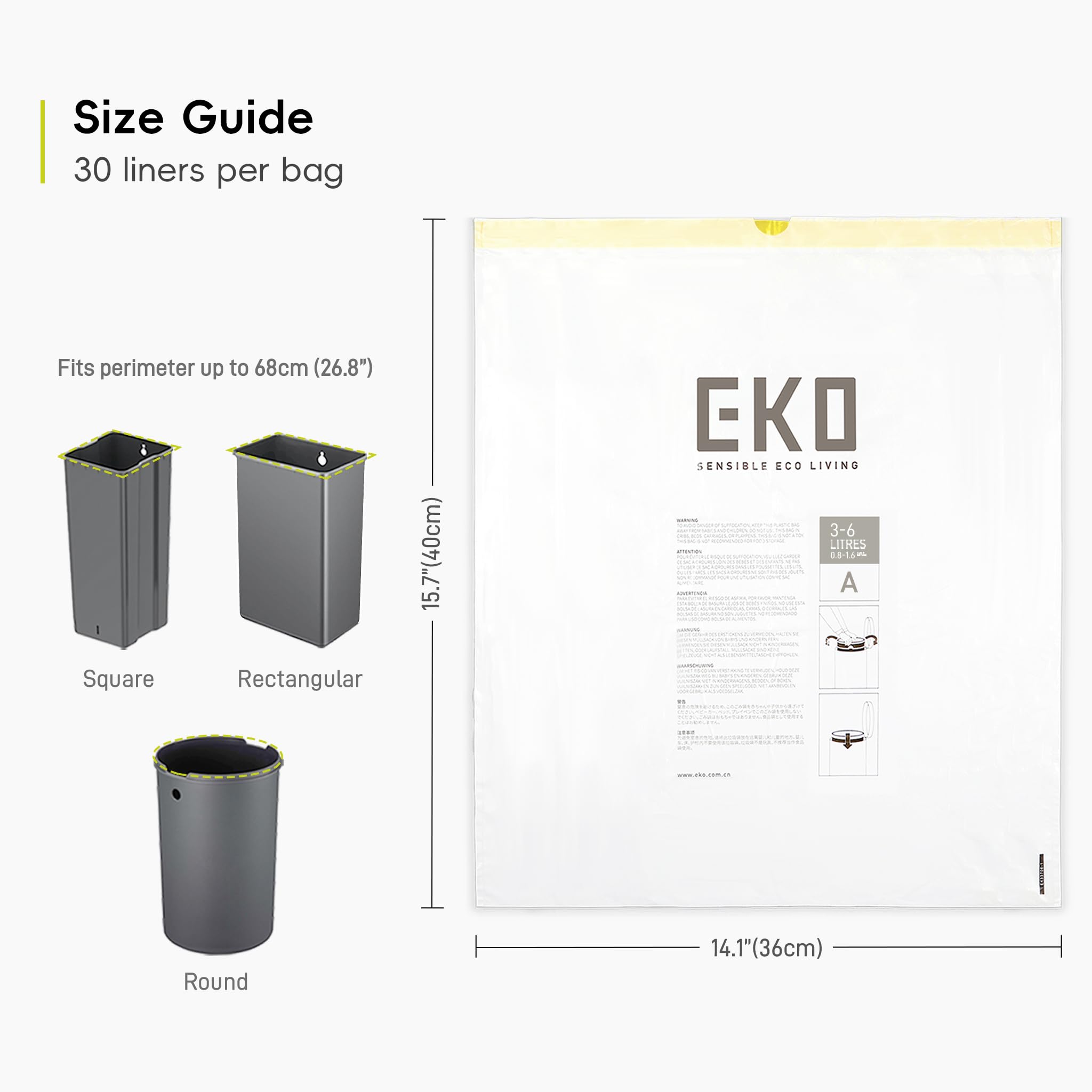 EKO Extra Strong Heavy Duty Bin Liners - 3-6 Litre Capacity, White, 30 Count Drawstring Bags 6