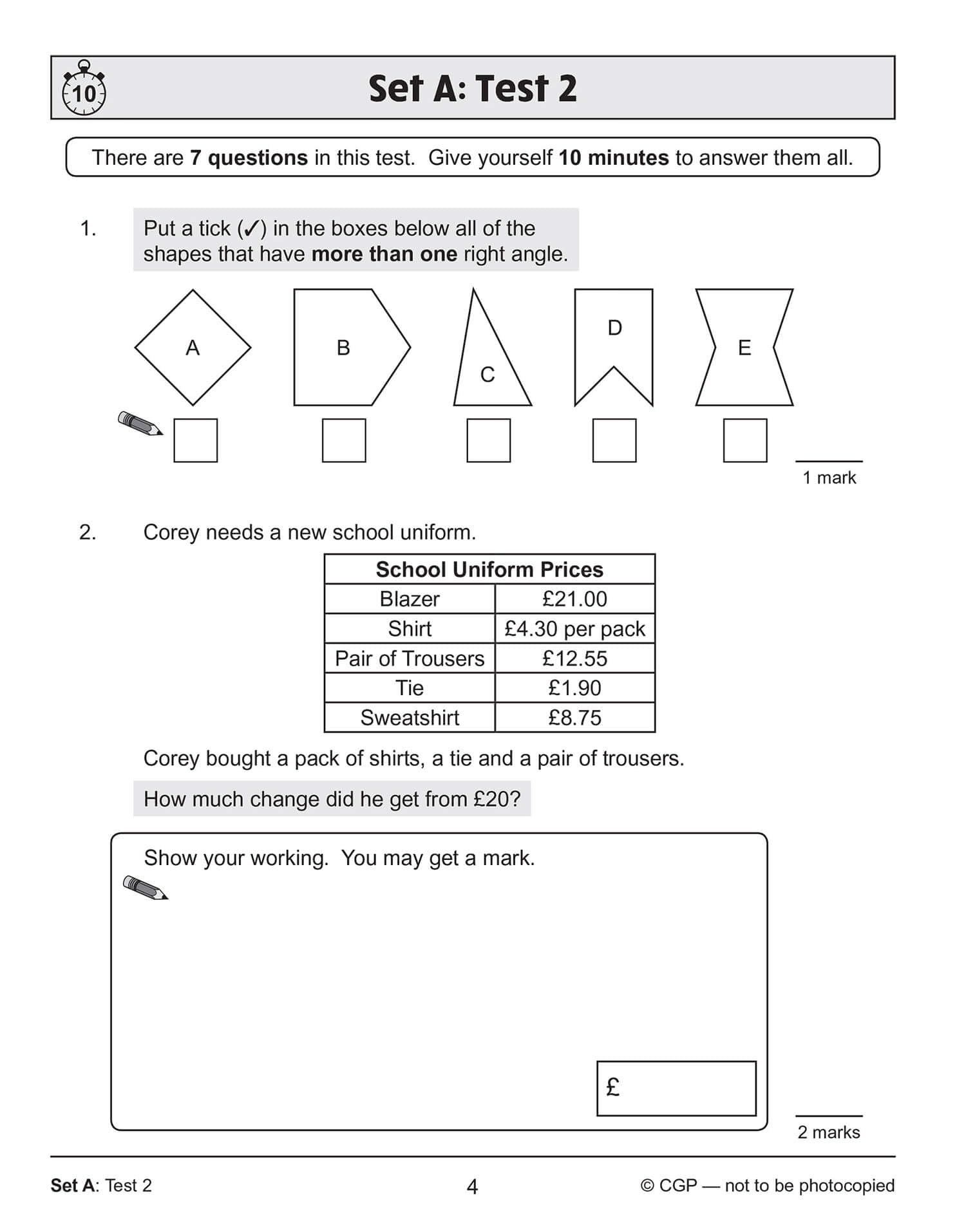 CGP Maths SAT Buster 10-Minute Tests Book 1 - Ages 10-11 | 72 Pages | Paperback 5