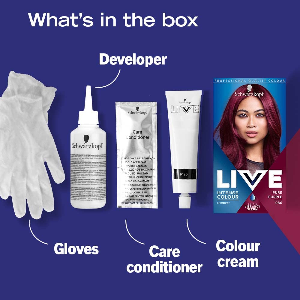 Schwarzkopf LIVE Intense Colour Permanent Purple Hair Dye with Vibrancy Serum - Pure Purple 086