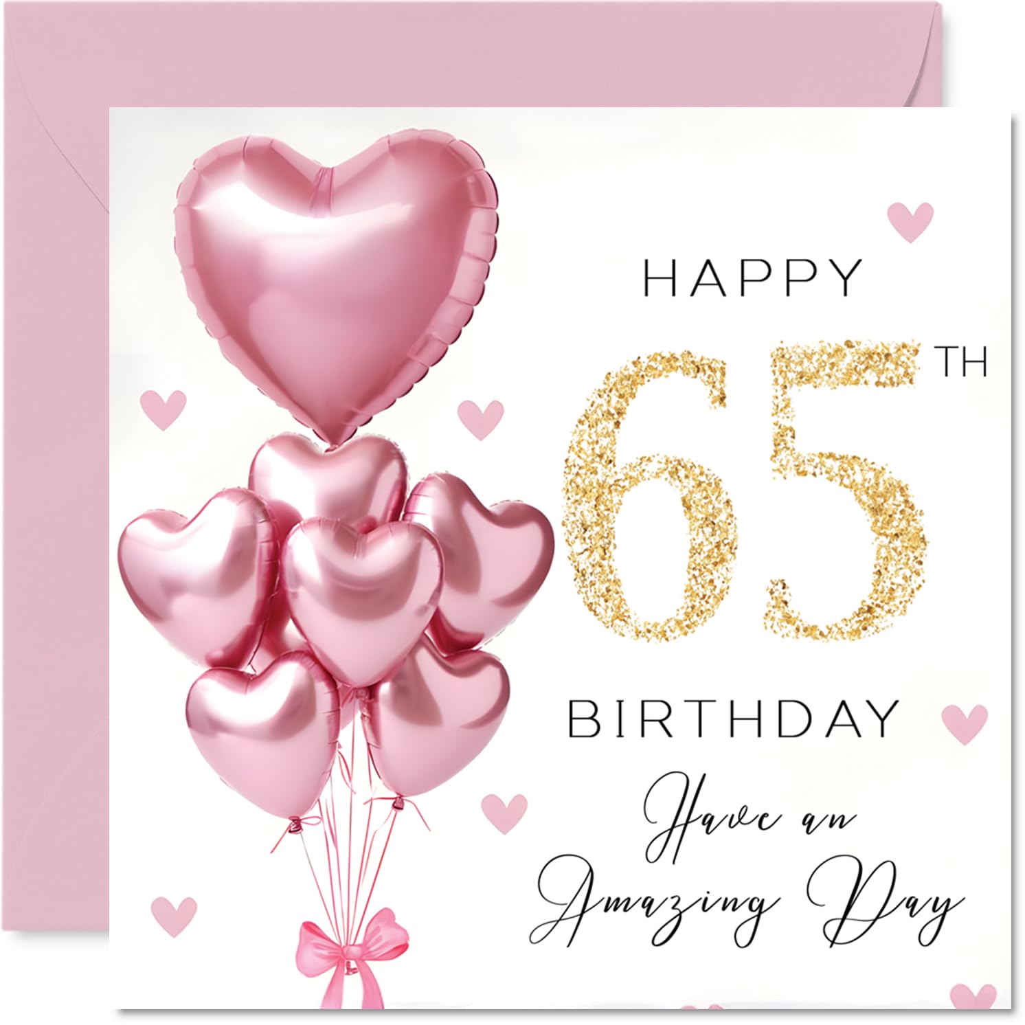 Stuff4 65th Birthday Card for Women - Pink Glitter Balloons | 145mm x 145mm | Blank Inside 1