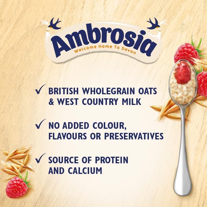 Ambrosia Raspberry Layered Porridge Pots with British Wholegrain Oats, Ready-to-Eat, 210g (Pack of 6)