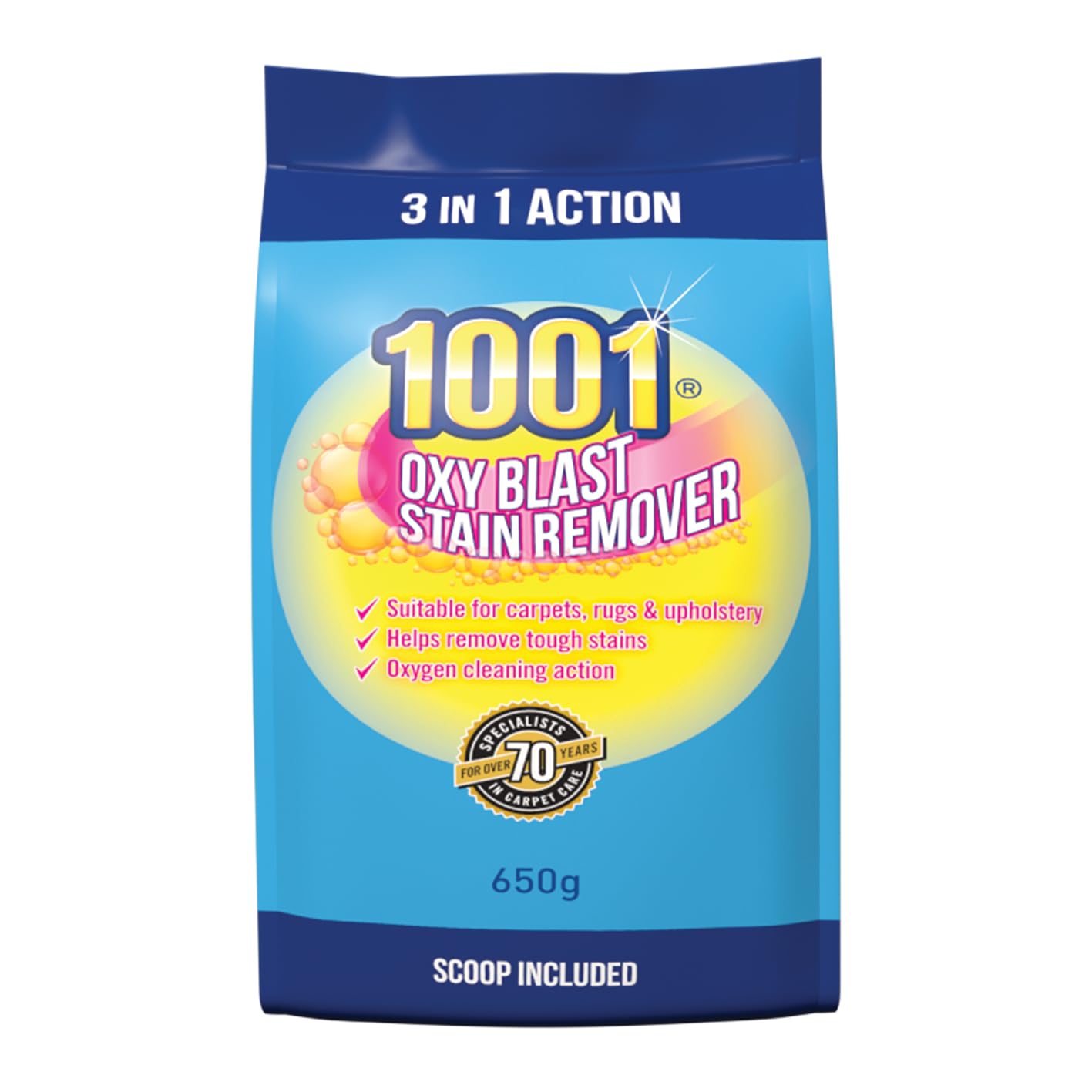 1001 Oxyblast 3-in-1 Carpet Stain Remover Powder - Oxygen Cleaning Action | 650g Pack 1