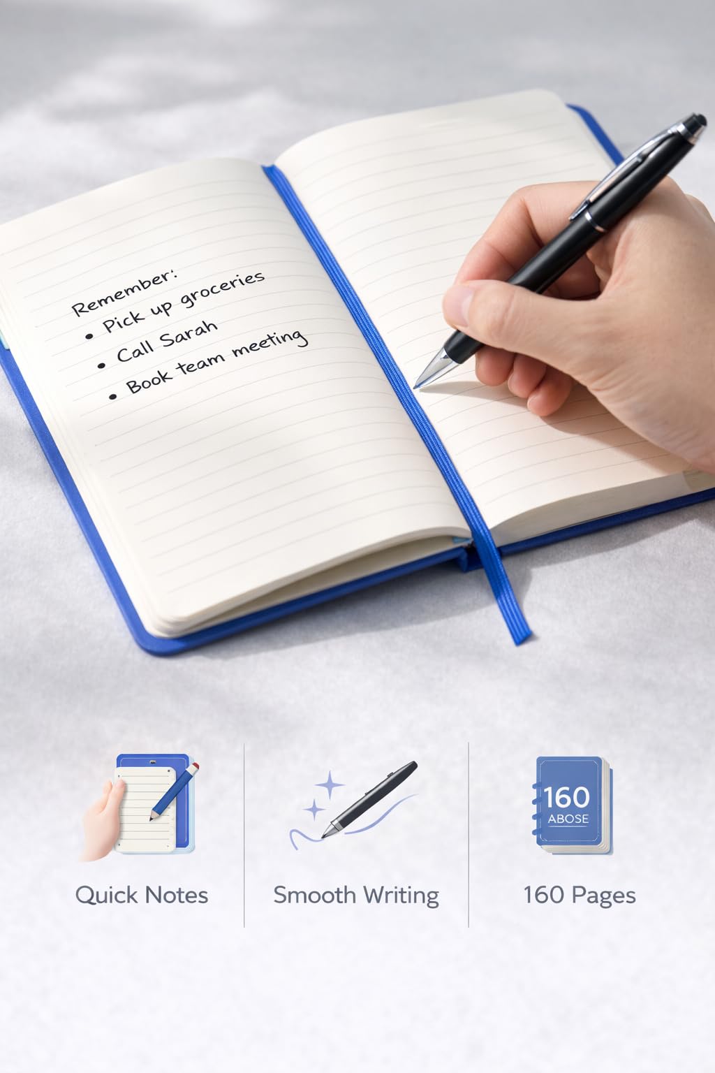 1ABOVE Soft Feel Executive Notebook - Hardback Journal, Lined Pages, Elastic Closure | Blue A6 2