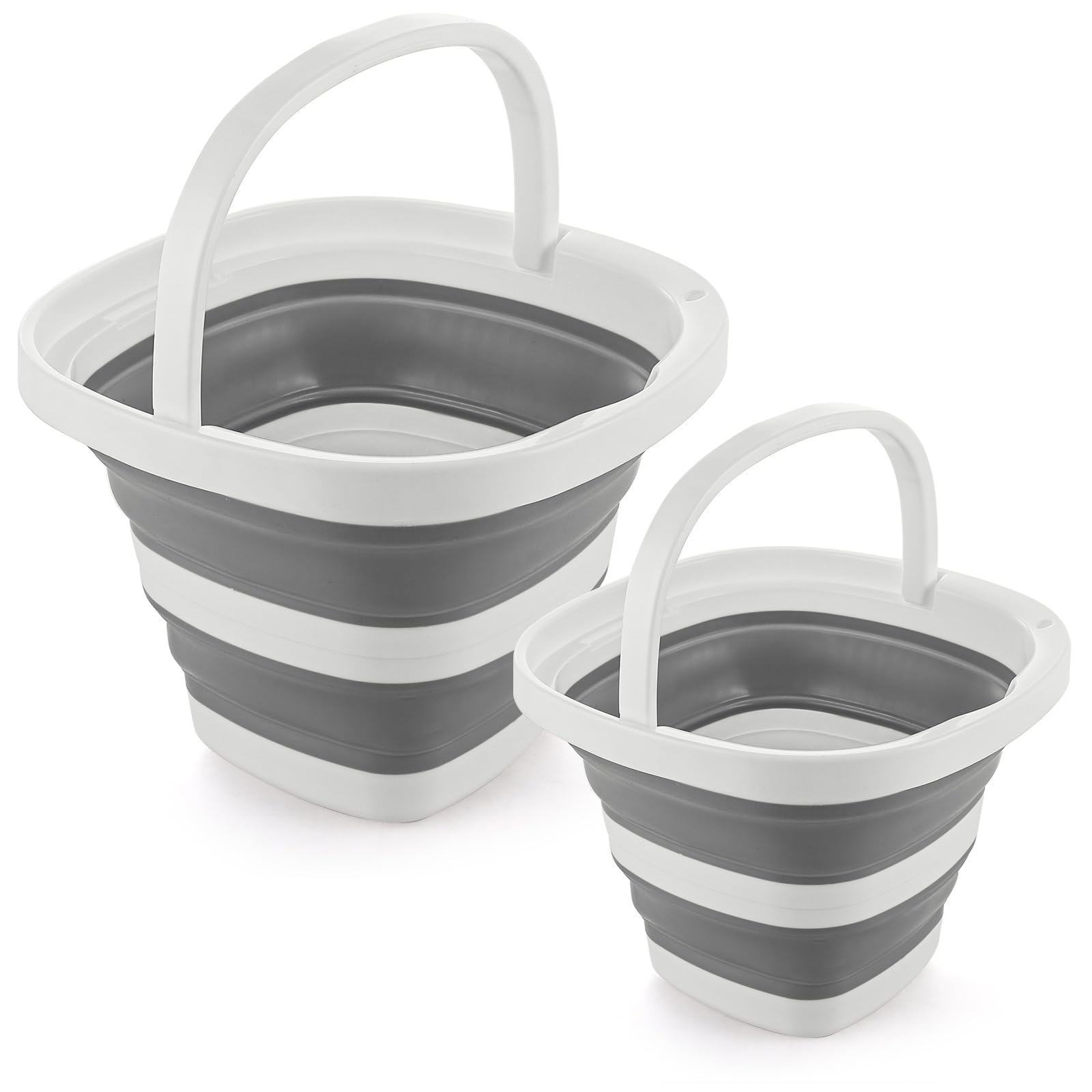 Lychico Collapsible Bucket 2-Pack - 10L & 5L Silicone Folding Water Buckets | Grey 1