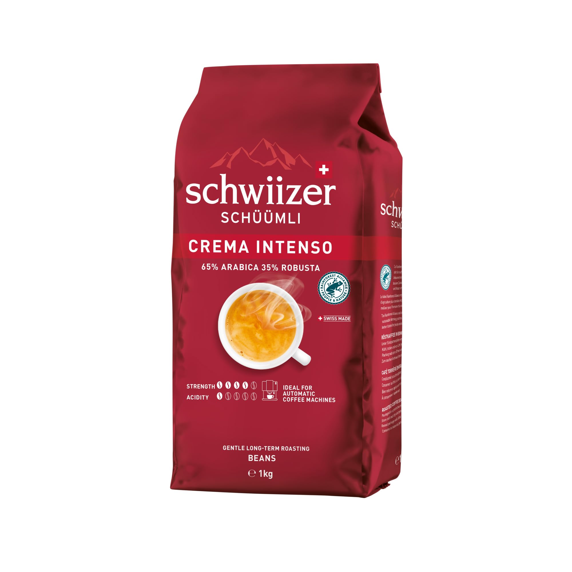 Schwiizer Schüümli Crema Intenso Whole Coffee Beans - Medium Roast, 65% Arabica, 35% Robusta, 1kg 1