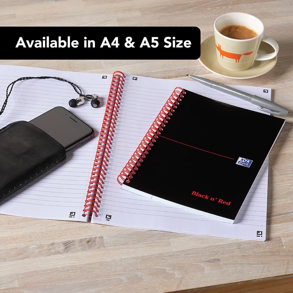 Black n' Red A4 Wirebound Notebook - 100 Lined Pages | Twin Wire Binding | Soft Card Cover 5