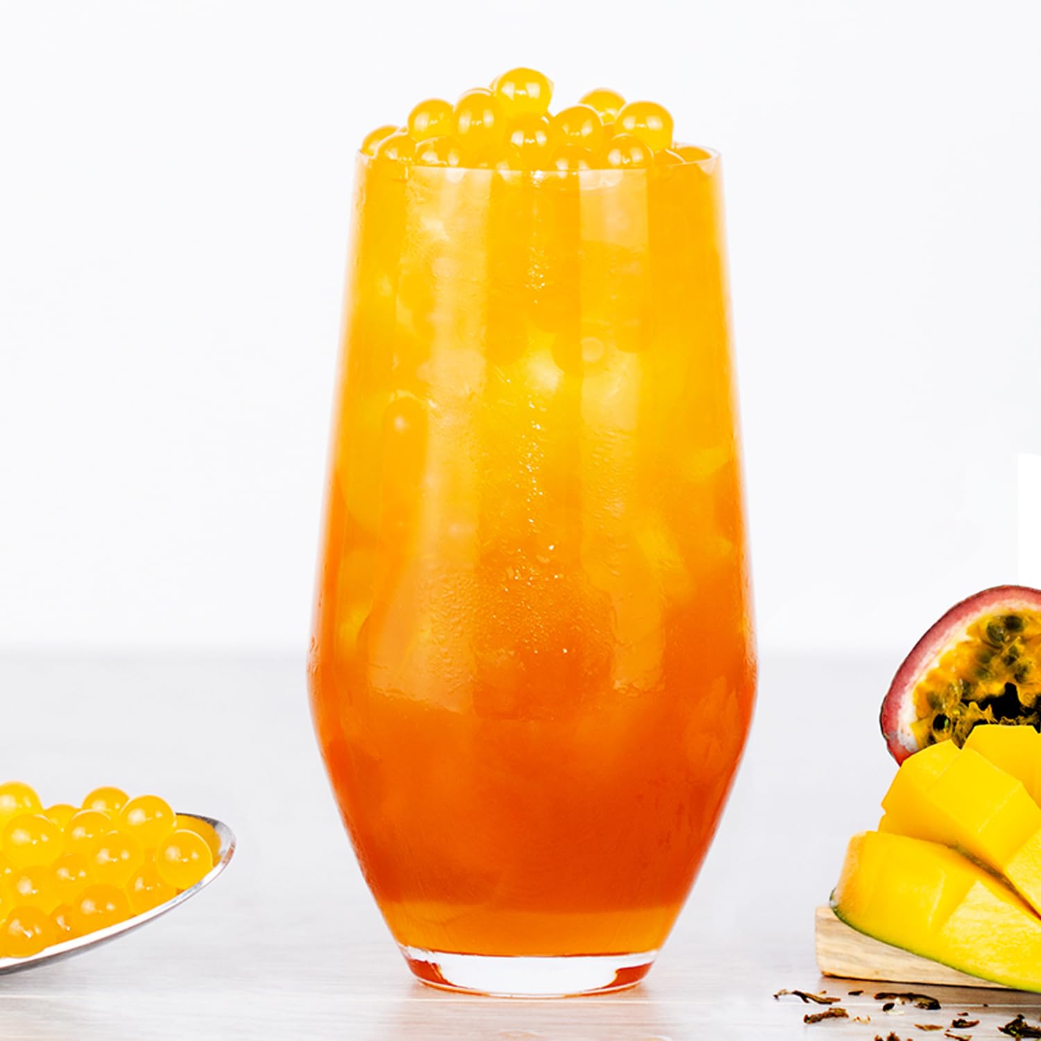 The TeaShed Tropical Bubble Tea Kit - Mango Syrup & Passion Fruit Popping Boba | Vegan, Gluten Free