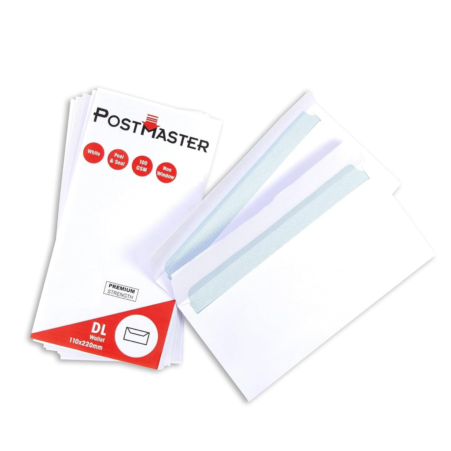 Postmaster DL Peel & Seal Envelopes - 100 Pack | 100GSM White Paper | Security Tint 1