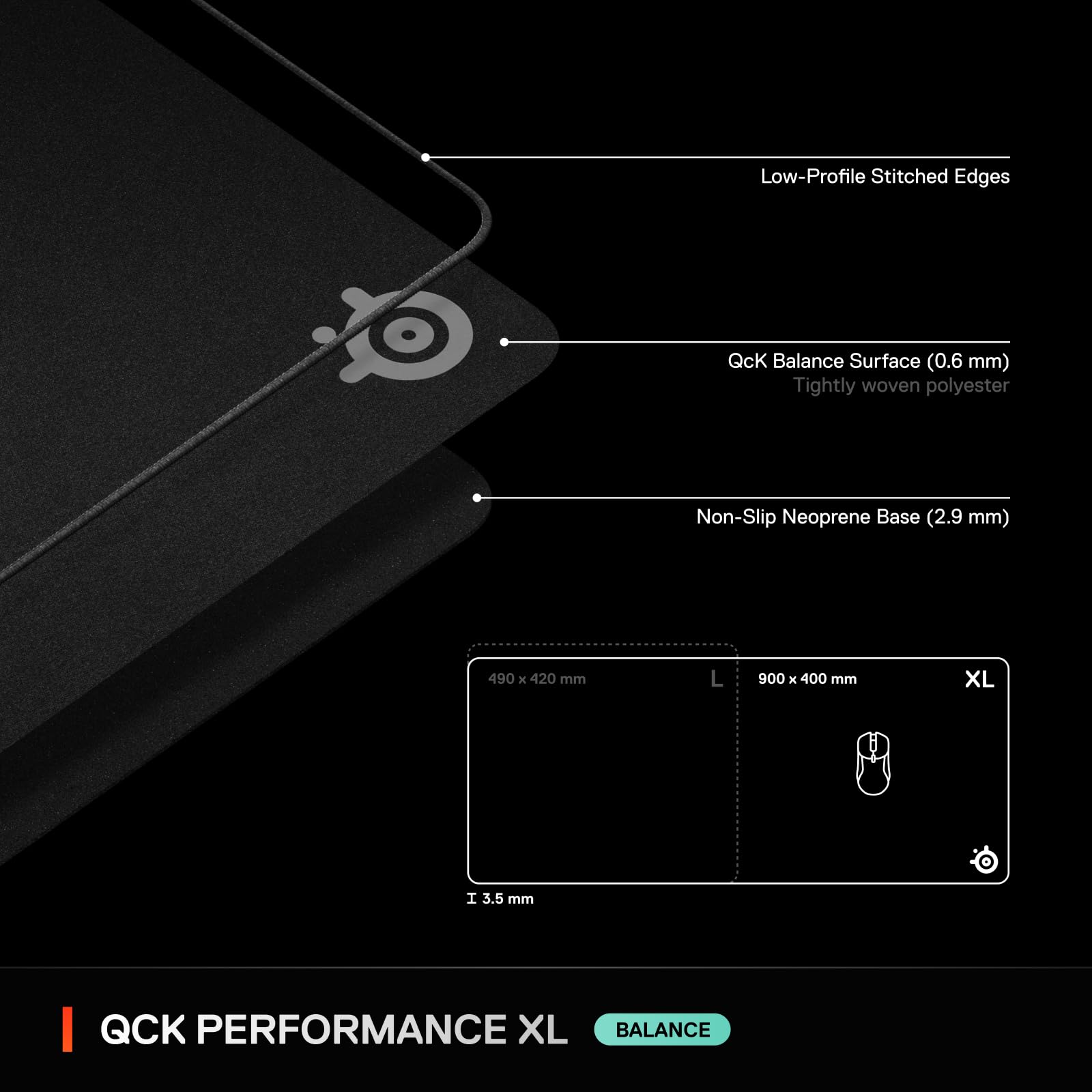SteelSeries QcK XL Performance Balance Gaming Mousepad - 90x40cm Black 3
