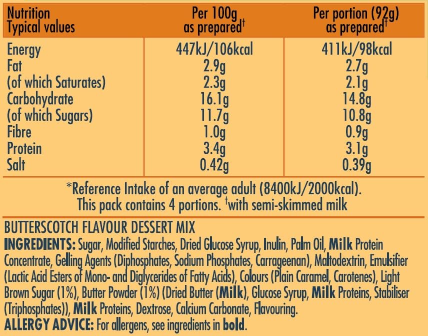 Angel Delight Smooth & Creamy Butterscotch Flavour Instant Dessert Mix 59g