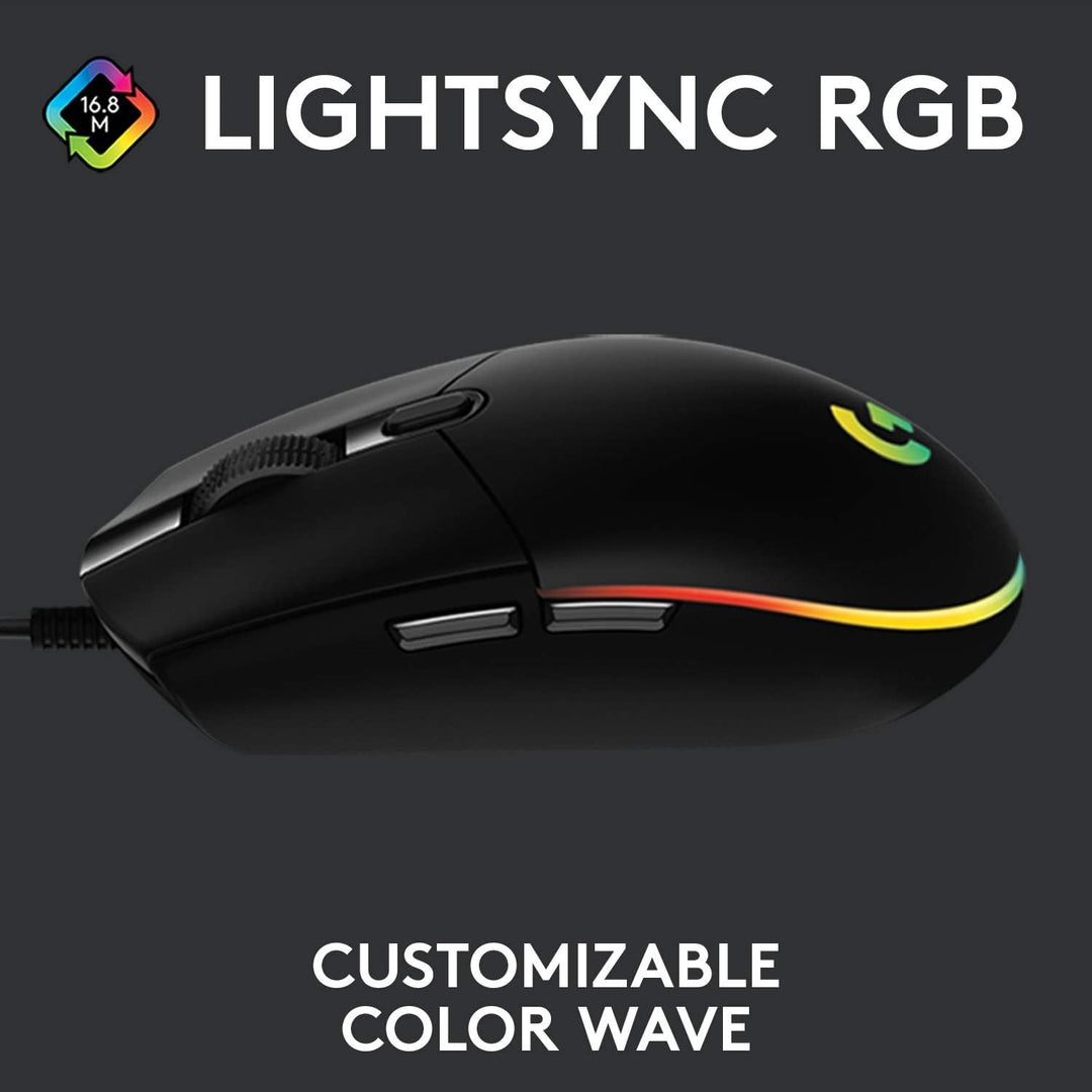 Logitech G203 LIGHTSYNC Gaming Mouse - 8K DPI, 6 Programmable Buttons, RGB Lighting, Lightweight Design - Black