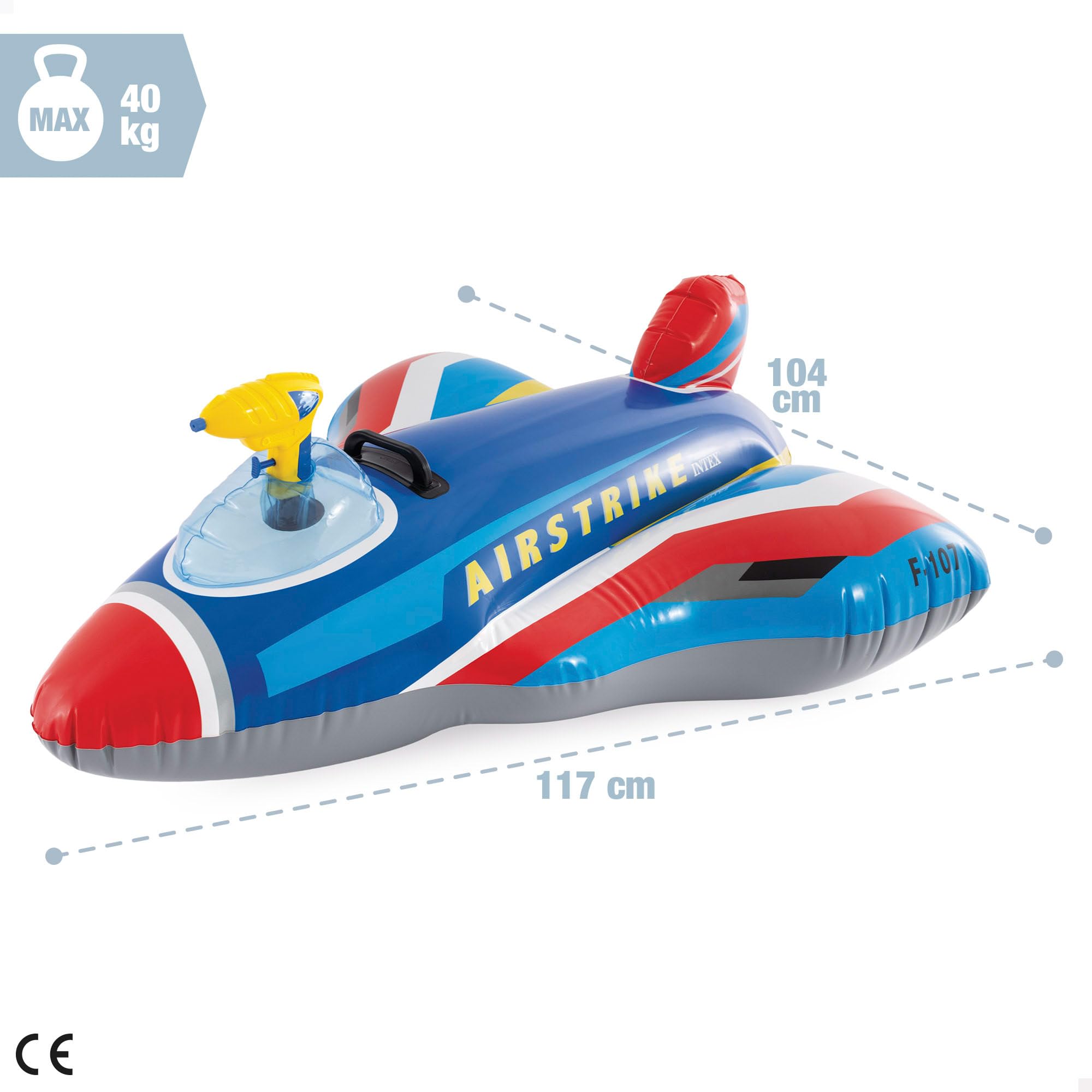 Intex Jet Fighter Ride-On Pool Float with Water Gun | Inflated 112 x 91 x 41cm | Ages 3+ 5