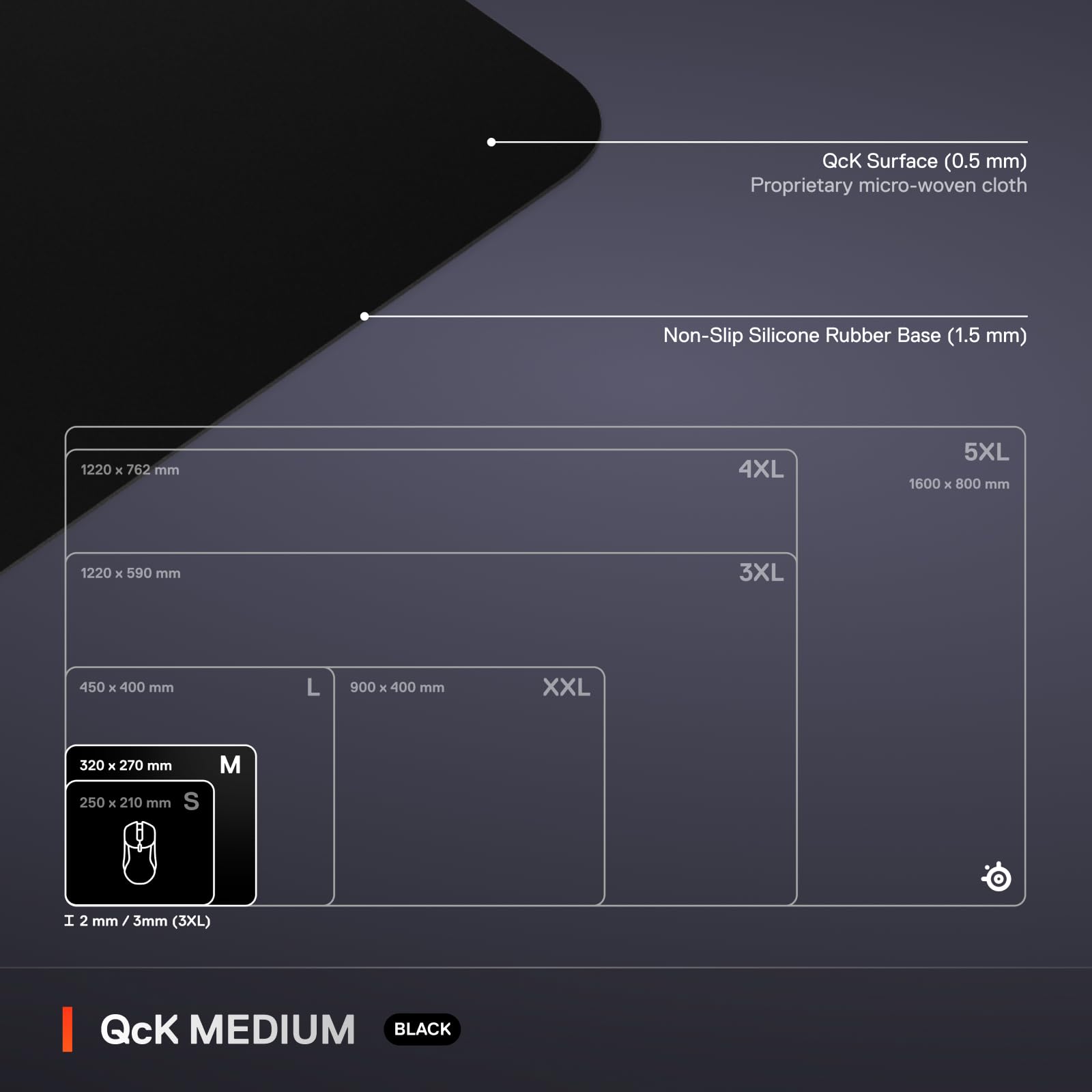 SteelSeries QcK Cloth Gaming Mouse Pad - Micro-Woven Surface | Size M (320 x 270 x 2mm) | Black 5