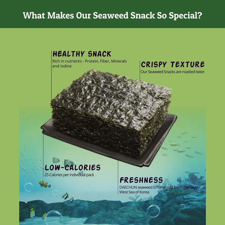 Daechun Choi's 1 Sea Salt & Green Tea Powder Seaweed Snack (Pack of 20) - Korean Roasted Seaweed