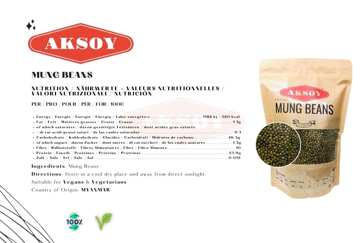 AKSOY Mung Beans - High Protein & Fiber, Non-GMO | 1.25kg 5