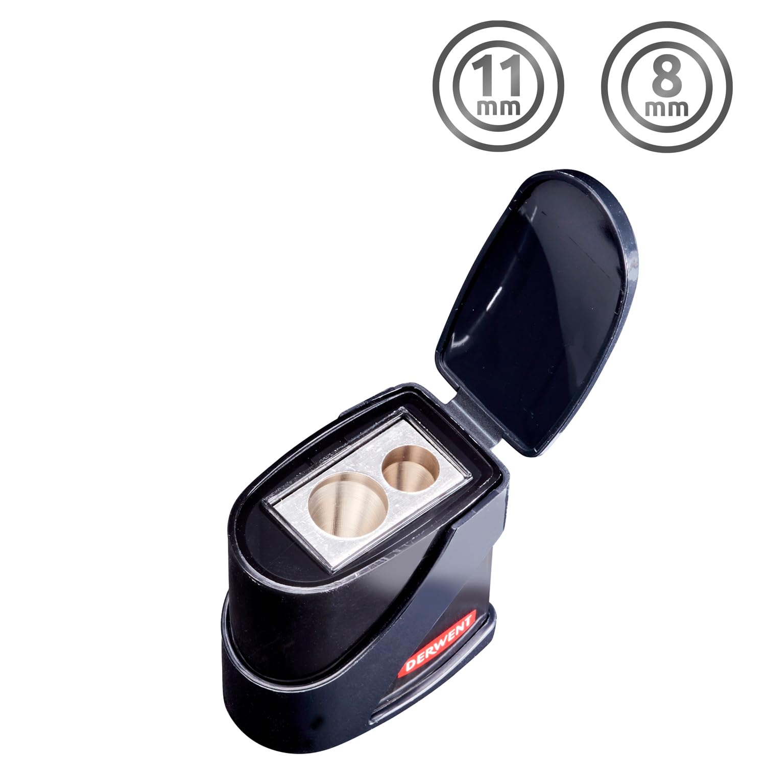 Derwent Twin Hole Pencil Sharpener with Container - Dual Hole Manual Metal Blades | Black 2