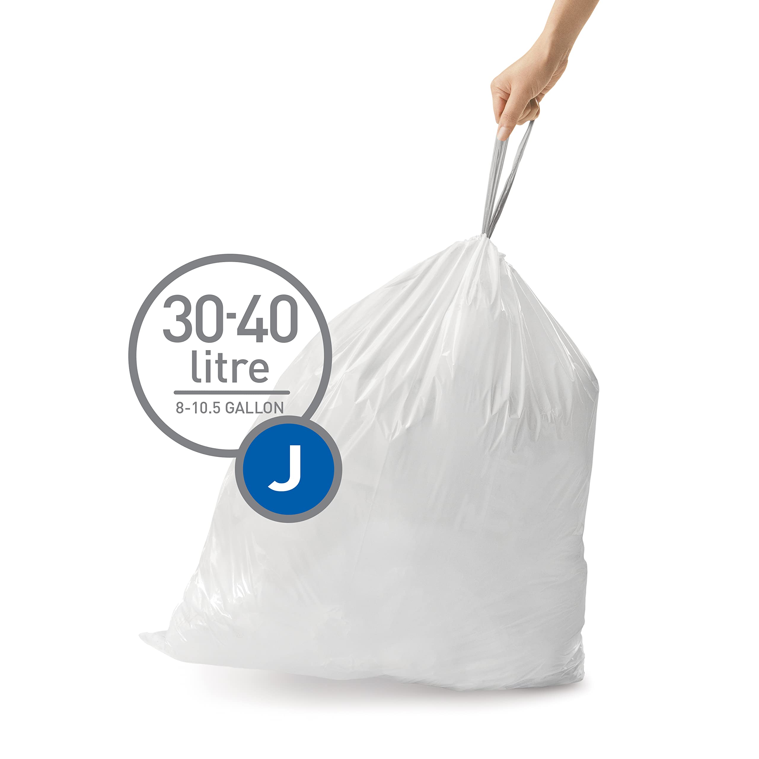 simplehuman CW0259 Code J Custom Fit Bin Liner - 60 Count Bulk Pack, White Plastic, 45 Litre 2