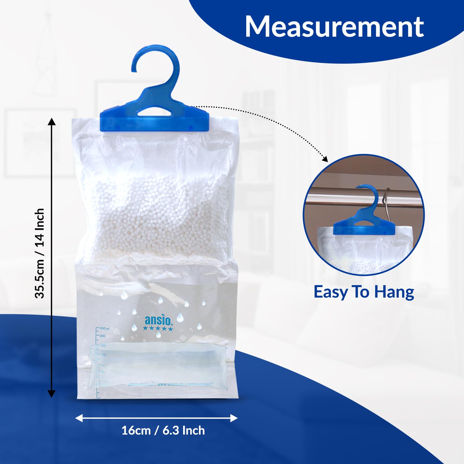 ANSIO Wardrobe Dehumidifier Hanging Bag - Moisture Absorber for Home, Closet, Caravan, Boat 2